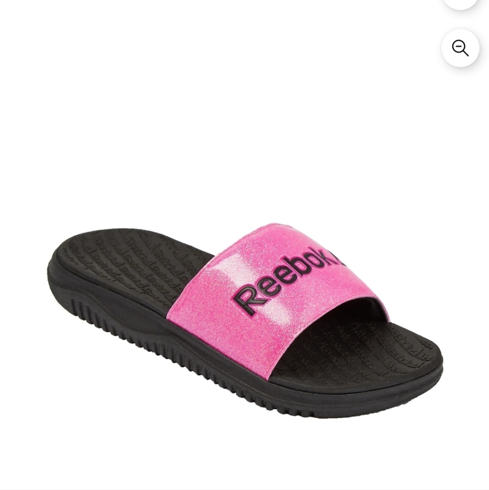 Reebok Dual Density Slide Girls,  Black And Glitter Pink Size 1